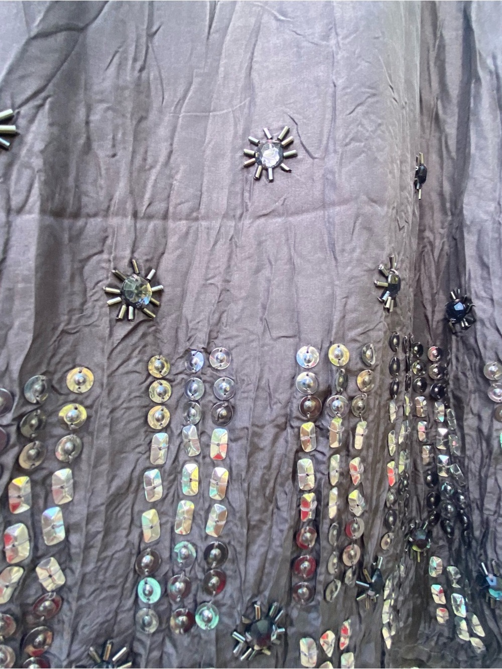 Y2K 100% Silk Silver Grey Beaded Whimsygoth Maxi Skirt Size Medium - Picture 4 of 7